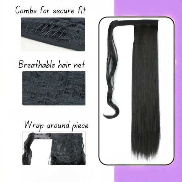 Ponytail Hair Extensions Straight 24" Wrap Around Hair Piece Synthetic Hair - Picture 5 of 6